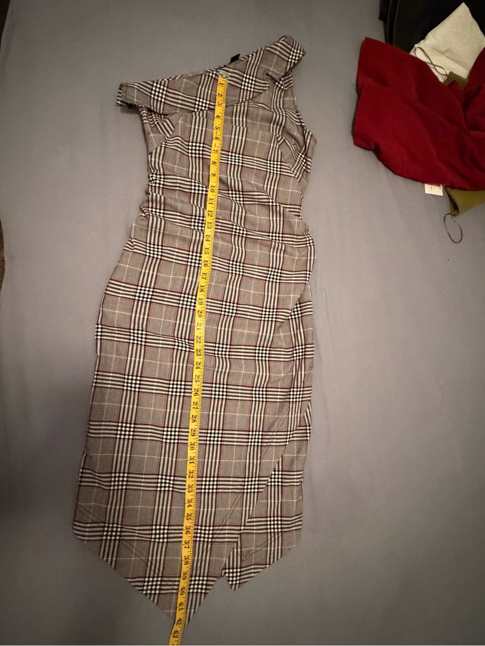 Anthropologie One-Shoulder Plaid Sheath Dress in Gray and Black - Picture 4 of 6